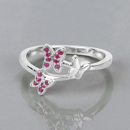Srebrny pierścionek motylki z rubinami naturalnymi
